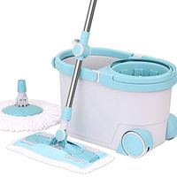 Nivias 360° Rotating Mop Bucket, Automatic Dry Double Drive, Hand-Washing, Household Tow Wet and Dry Mop (Size : 2 mop Head)