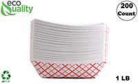 200ct Heavy Duty Disposable Paper Food Tray (1 LB) - Red Check Food Tray, USA MADE, Recyclable, Biodegradable, Compostable, Great for Picnics, Carnivals, Party, Camping, BBQ, Restaurants, Fries