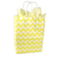 Lemon Yellow and White Chevron Pattern Kraft Gift Bag (Set of 8)