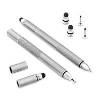 Cellet 3 in 1 Universal Stylus Pen (Precision Clear Disc Pen Capacitive Stylus Pen and Ball Point Pen) Incudes 2 Replacement Tips and 1 Ball Point Ink Pen Replacement- Silver