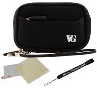 eBigValue Black Black Trim Protective Soft Neoprene Cover Carrying Case Sleeve for Canon Power Shot ELPH 500 HS ELPH 510 HS S95 Powershot Point and Shoot Digital Camera and Screen Protector