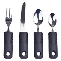 KMD Adaptive Utensils Set with Built-Up Non-Weighted Handles (4-Piece), Fork, Knife, and 2 Spoons for Arthritis, Parkinson’s, Tremors, Elderly or Disabled (Black)