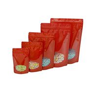 100 Pcs Window Colorful Stand Up Zip Lock Bags Pouch,Mylar Aluminum Foil Standing Window Plastic Pouches Clear Front Bottom Gusset Pouch Keep Aroma Bags (Red, 16x24x4 cm(6.3"x9.45"x1.57"))