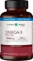 Vitamin World Omega-3 Fish Oil 1000 mg. 400 Softgels, Heart Health, Cardio Support,