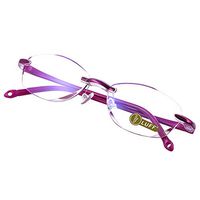 LUFF Reading Glasses Hd Anti-Blue Diamond Cut Edge Frameless Reading Glasses for Womens (+4.0)