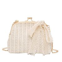 Fashionhe Women Woven Bag Beach Bow Straw Bag Burlap Square Bag Beach Messenger Bag Outdoor Backpack(White)