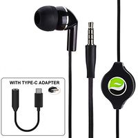 Retractable Hands-Free Mono Headset Earphone w Mic Type-C Audio Adapter Premium Sound Headphone Single Earbud [Black] for Motorola Moto Z3