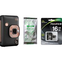 Fujifilm INSTAX Mini LiPlay Hybrid Instant Camera with Film and Memory Card Bundle, Elegant Black