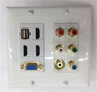 CERTICABLE CUSTOM MADE DOUBLE GANG WALL PLATE IN WHITE - VGA/VGA + 3x HDMI + USB 2.0 + 3.5MM STEREO + 5x RCA AUDIO COMPONENT