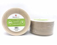 [100 COUNT] 9 in Round Disposable Plates - Natural Sugarcane Bagasse Bamboo Fibers Sturdy Nine Inch Compostable Eco Friendly Environmental Paper Plate Alternative 100% by-product Tree Plastic Wax Free