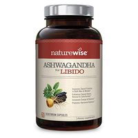 NatureWise Ashwagandha for Natural Libido Booster for Men and Women KSM 66 Organic Ashwagandha + Maca, Pantax Ginseng, Muira Puama Sexual Health, Energy & Hormonal Balance [1 Month - 60 Capsules]