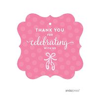 Andaz Press Birthday Fancy Frame Gift Tags, Thank You for Celebrating with Us, Ballet Flats Shoes, 24-Pack, for Gifts and Party Favors