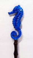 Hand Painted Back Scratcher Blue Seahorse Bird 18"
