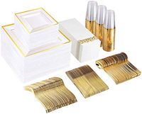 DaPanda 700 pcs Premium Disposable Tableware Set, (100 Guest Pack, Gold, Square), Extra Heavyweight | Wedding | Party | Special Occasions