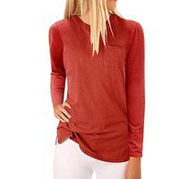 ✔ Hypothesis ☎ Women Long Sleeve Solid Color V Neck Tunic Shirt Patchwork Pullover T-Shirt Blouse Tops Red