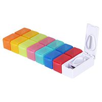 WEYNG Pill Case with Splitter Cutter 14 Compartments Medicine Remainder with Snap Lids Travel Pill Box Organizer for Pills Vitamins