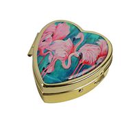 MaXing Personalized Pink Flamingo designlove Heart Flamingos Pattern Cloth Custom Gold Glass Heart Pill Case Stainless Steel Pill Box Decorative Case