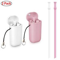 Doboli Collapsible Reusable Straws Drinking Silicone Foldable Straw with Case 2 Pack White/Pink