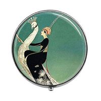 Art Deco - White Peacock Green Peacock Pill Box - White Peacock Green Peacock Pill Box - Glass Candy Box