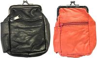 [2-Pack] Eclipse Full Lamb Skin Cigarette Case Pouch, Coin Purse, Lighter Holder & 2 Zipper Pockets, Holds 100s Size (Long) Cigarettes, 3204 {Choose Your Own Colors!} (Black & Red)