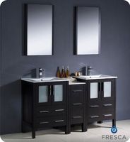 Fresca Bath FVN62-241224ES-UNS Torino 60" Double Sink Vanity with Side Cabinet and Sinks, Espresso