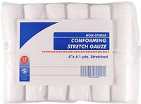 Conforming Stretch Gauze 4 inch x 4.1 Yards. Pack of 12 Conforming Bandages. Rayon/Poly Knitted Stretch Gauze. Non-sterile Bandages. Comfortable and Gentle Pressure. Latex-Free.