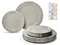 " OCCASIONS" 120 Plates Pack,(60 Guests) Vintage Wedding Party Disposable Plastic Plates Set -60 x 10.25'' Dinner + 60 x 7.5'' Salad/Dessert Plate (Portofino Warm Gray)