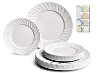 " OCCASIONS" 240 Plates Pack,(120 Guests) Premium Vintage Wedding Party Disposable Plastic Plates Set -120 x 10.25'' Dinner + 120 x 7.5'' Salad/Dessert (Blossom in White)