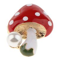 Fashion Lovely Girls Imitation Pearls with Enamel Mushroom Small Brooch Pin Daily Novelty Creation Aesthetic Jewelry Party Jewerly Cheap Style | Color - Red
