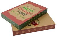 2 Pack Christmas House™ Printed Kraft Paper Gift Boxes with Foil Designs (Wonderful Time + Merry Christmas)