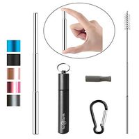 Eco-friendly Reusable Straws - Collapsible Metal Straws with Case, Foldable Cleaning Brush & Silicon Tip - Premium Stainless Steel Portable Drinking Straws with Aluminum Keychain Case (Grey+ Silver)