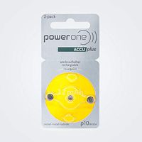 2 x Size p10 PowerOne ACCU Plus Rechargeable Hearing Aid Batteries