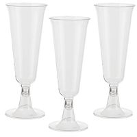 Exquisite 5 oz Clear Plastic Champagne Flutes, 2 Piece Stemmed Plastic Wine Cups- 48 Count