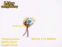 3.7V 60mAh 401215 Lithium Polymer Ion Rechargeable Battery Lithium Polymer Li-Po Battery for MP4 GPS MP3 Bluetooth Stereo DIY Gift