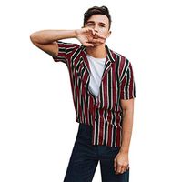 Giulot Men's Classic Striped Button Down Hawaii Shirt Hipster Relaxed-Fit 100% Cotton Tropical Fashion T-Shirt Red