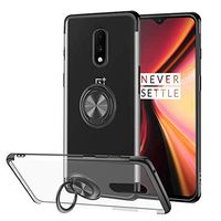 Compatible for OnePlus 7 Case,Transparent Kickstand Crystal Cover Ultra-Slim Magnetic Car Mount Phone case Clear 360 Rotating Ring Grip Holder Shock-Absorption Bumper Cover for OnePlus 7 (Black)