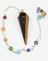12 Faceted Gemstone Crystal Pendulum with Seven Chakra Stone Chain (Tiger Eye)