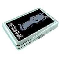 Don't Tell Me To Smile Cat Em1 Hip Silver Cigarette Case Id Holder Metal Wallet 4" X 2.75" RFID Protection