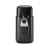Lxc Smoking Set/Cigar Humidors Leather Cigarette Case with Cigar Cutter Cigar Tube Travel Portable Can Hold 3 Cigars Cigar Leather Box Cigar Humidors Men's Gift Box Mute (Color : Black)