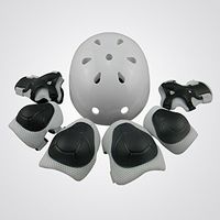 ACTUME 7 Pcs Of Children'S Sports Roller Protection Protective Clothing Knee + Palm + Elbow + Helmet. (Gray, 50-54 CM)
