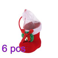 Tinksky 6 pcs Reusable Christmas Decorations Santa Claus Snowman Candy Socks Holders Pouch Drawstring Gift Treat Bag Goodie Bag Xmas Stocking Hanging Christmas Tree Ornaments Size XS (Red)