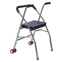 FLYSXP Folding Walker Pulley Canvas/Leather Black Cushion Stainless Steel Elderly Walker Wheelchair (Color : B)