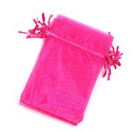 MBOX Colorful Organza Drawstring Pouch Bag, 4''W x6" L, Hot Pink, Pack of 100