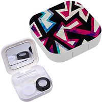 Portable Contact Lens Case Box Travel Kit Mirror + Bottle + Tweezers Container Holder [ Ruby Color Geometric ]