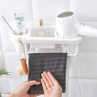 Simple Suction Hair Dryer Rack, Wall Mount, Adhesive Plastic Bathroom Hair Dryer Holders, Waterproof Hair Care & Styling Tool Organizer with Storage Compartment (Color : White)