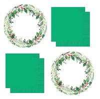 Christmas Holiday Paper Plates Napkins For 40 Guests Holly Traditional Themed Party Supplies