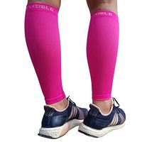 BeVisible Sports Calf Compression Sleeve Footless Leg Compression Socks for Men & Women for Shin Splints, Running, Cycling, Travel, Circulation & Everyday Support - 1 Pair (Neon Pink, Large-XL)