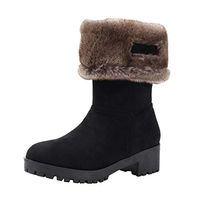 Goldweather Women's Winter Warm Snow Boots Suede Chunky Mid Heel Faux Fur Round Toe Ankle Booties(Black,9.5-10)
