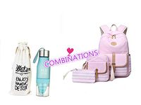 Laptop Backpack,(3 in1) Travel Backpack,Waterproof Hiking Backpack,Trendy Canvas Stripe Daypack,Lightweight Durable School Bag for Women by Bosji ((3 in1) Laptop Backpack + Water Bottle)