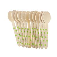 Youmewell Disposable Wooden Cutlery Green Polka Dot Wooden Spoons 108 Count